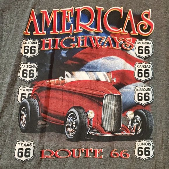 Route 66 T Shirt Men X- Large Adult Gray Americas Highway Classic Cars Vtg - Picture 2 of 6